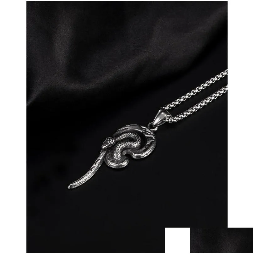 Pendant Necklaces Gothic Biker Snake Necklace For Women Mens Stainless Steel Chain 3mm 24`` Serpentine Style Cocktail PartyPendant