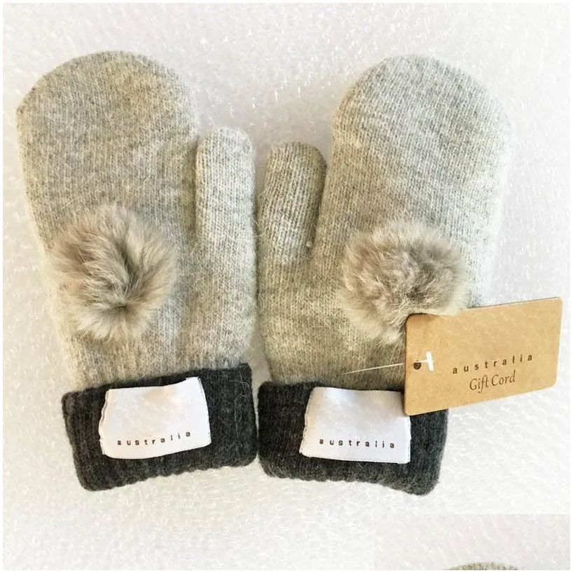 fashion womens gloves for winter and autumn cashmere mittens glove with lovely fur ball outdoor sport warm winter gloves