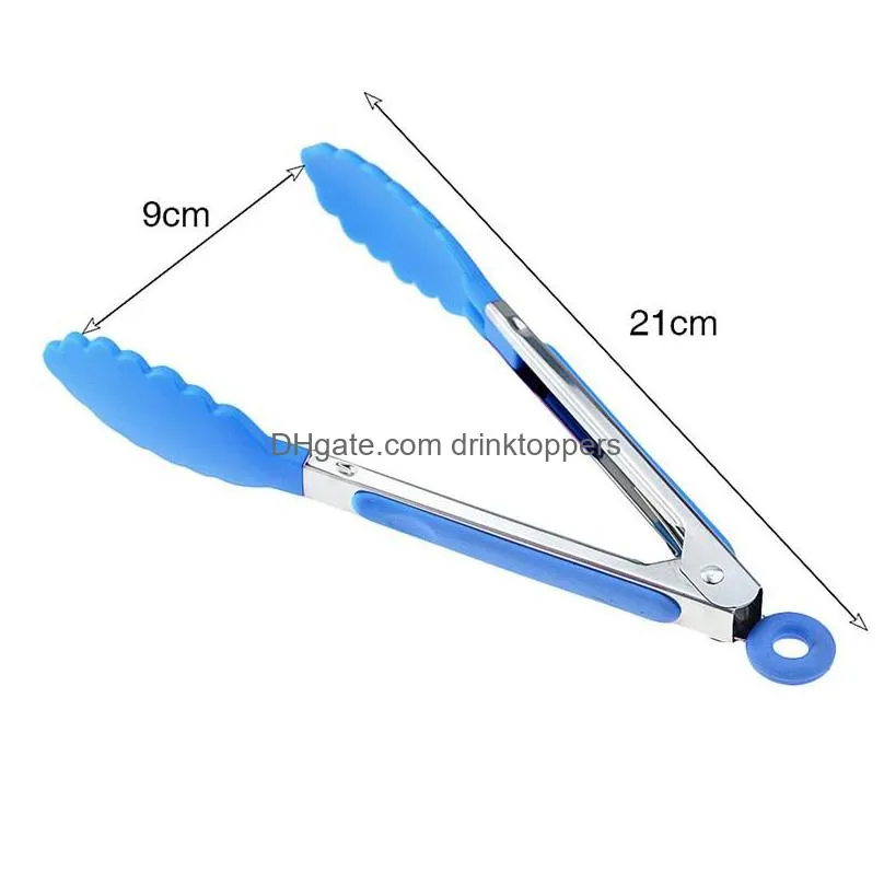 8inch silicone food tong stainless steel kitchen tongs silicone non-slip cooking clip clamp bbq salad tools grill kitchen accessories