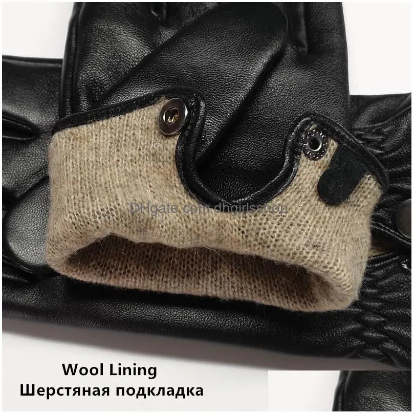 mittens gours winter gloves men genuine leather touch screen black real sheepskin wool lining warm driving gsm050 230131