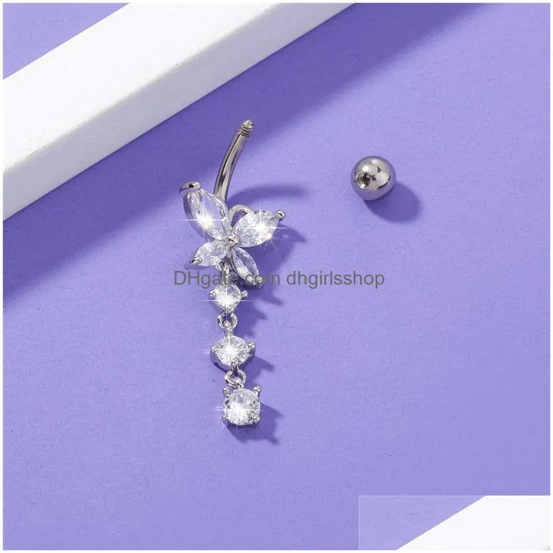 navel bell button rings zircon butterfly pendant crystal belly button rings piercing navel nail body jewelry for women fashion body piercing jewelry