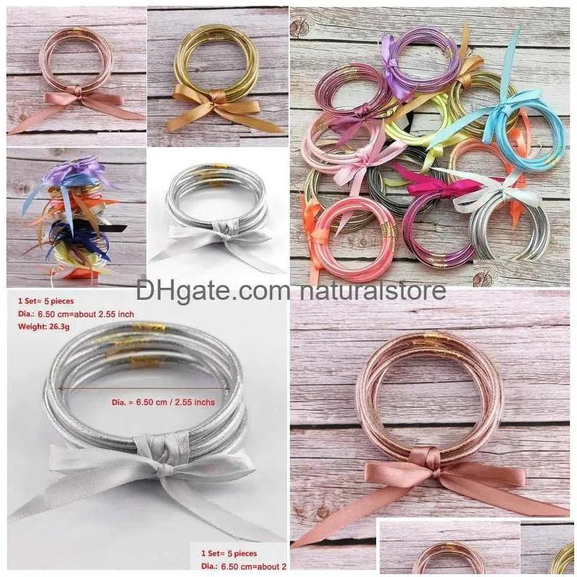 bangle 5 pcs/set bowknot gold glitter bangles set all weather stack sile plastic jelly wholesale drop delivery jewelry bracelets ote4u