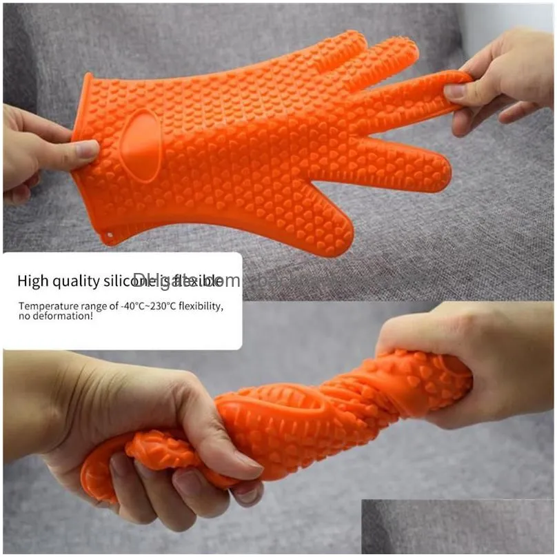 silicone oven mitts heat-resistant gloves non-slip kitchen oven mitts for cooking baking bbq grilling thickening oven mitts