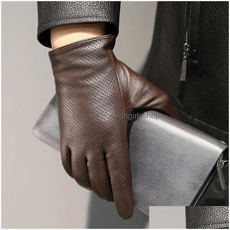 five fingers gloves 100% genius sheepskin gloves men`s driving gloves thin breathable touch screen men`s gloves s2759 230512
