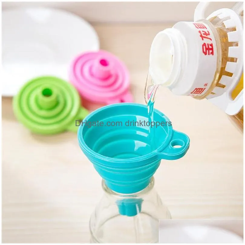 7.5cm mini foldable funnel silicone collapsible funnel folding portable funnels be hung household liquid dispensing kitchen tools