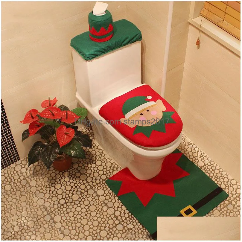 toilet foot pad seat cover cap christmas decoration happy santa toilet seat cover and rug bathroom accessory santa claus