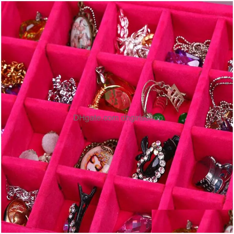 24 grids black rose red velvet jewelry box rings earrings necklaces makeup holder case organizer women jewelery storage 220309