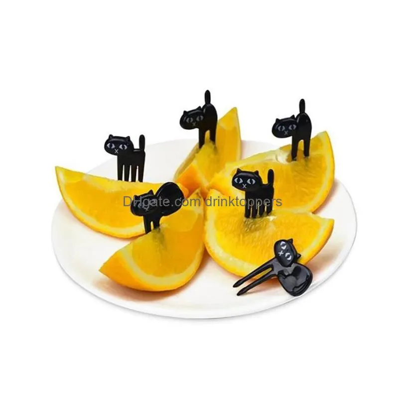 6pcs/lot black cat fruit forks for kids children dessert cake decoration tableware dinnerware kitchen gadgets accessories