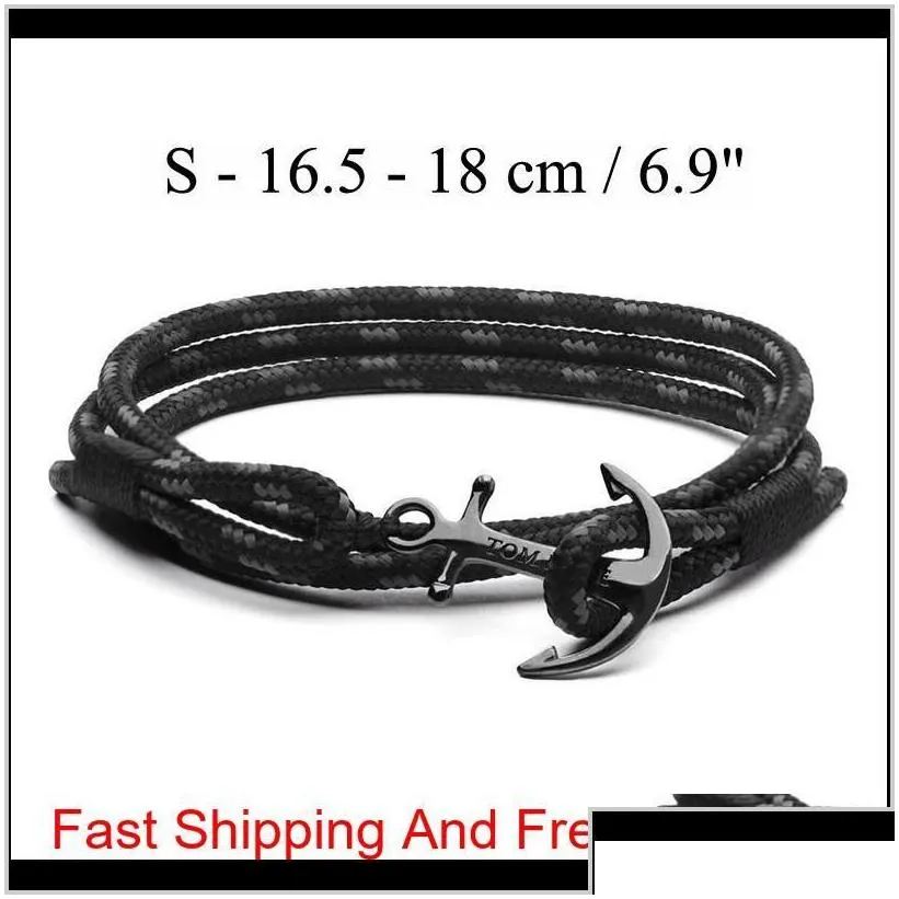 tom hope bracelet 4 size handmade triple black thread rope bracelet bangle stainless steel black anchor charms bracelet with box and t