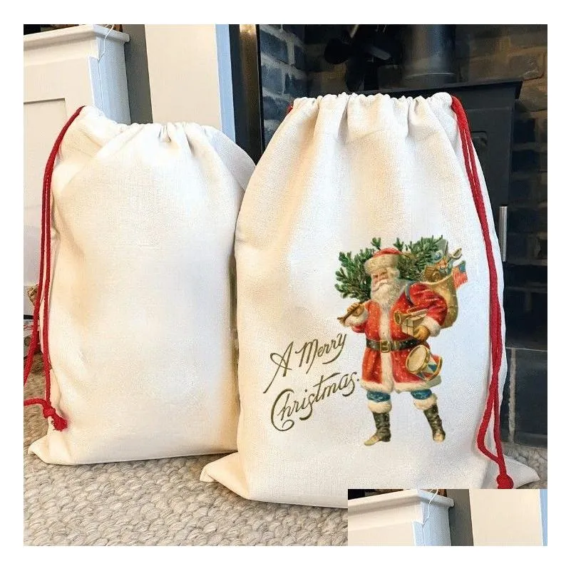 Sublimation Blank Santa Sacks Christmas Decorations DIY Personlized Drawstring Bag Christmas Gift Bags Pocket Heat Transfer 50x68cm