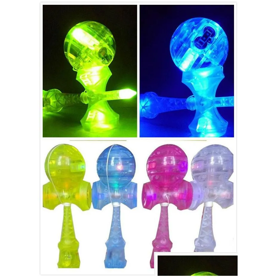 30pcs/lot 18.5cm LED Kendama Ball Japanese Traditional Flash Wooden Game Toy led flashing kendamas