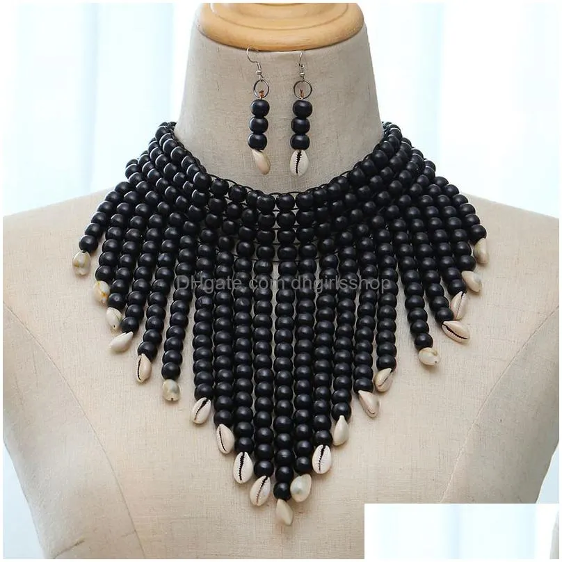 african statement chunky necklaces for women multi strand colorful bead layered necklace fashion jewelry costume earrings set 220810