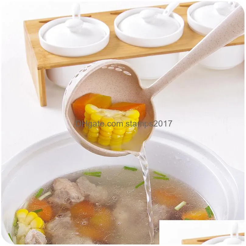 2 in 1 pot dinnerware porridge soup spoon with filter skimmer kitchen utensil long handle colander 4 colors