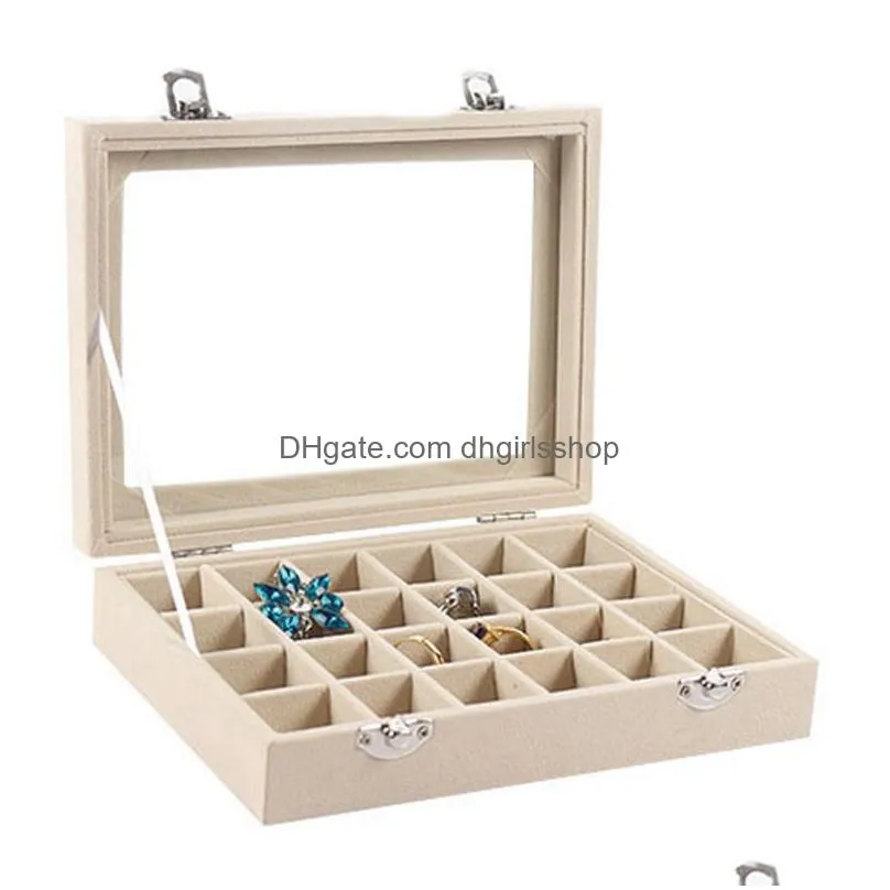 24 grids black rose red velvet jewelry box rings earrings necklaces makeup holder case organizer women jewelery storage 220309