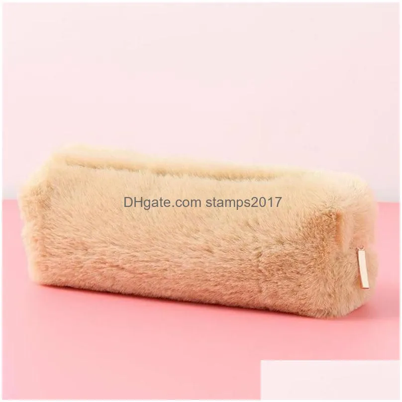 wholesale lovely girl plush pencil bag fuzzy fluffy pencil case makeup pouch coin purse storage bag stationery container pouch