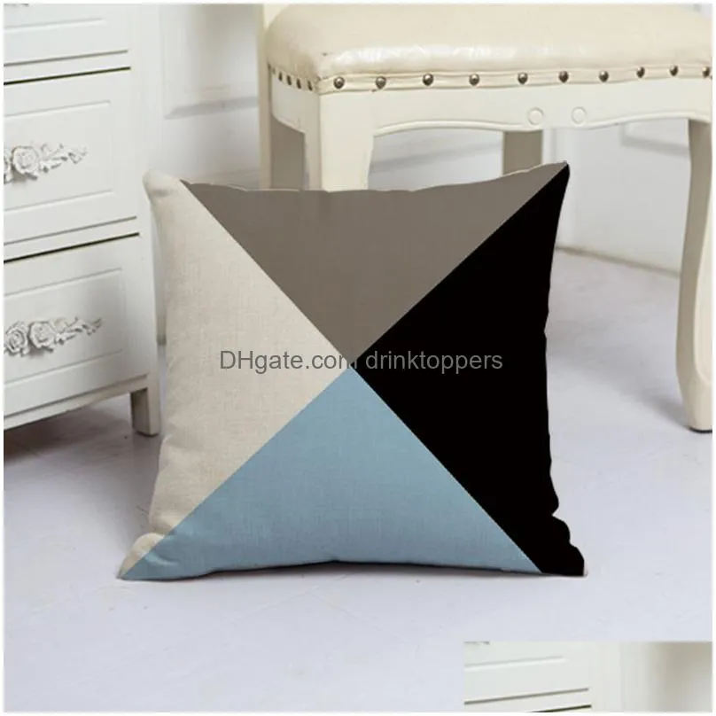 45x45cm classic light blue white geometric pattern linen pillow case home sofa decorative pillowcase cover