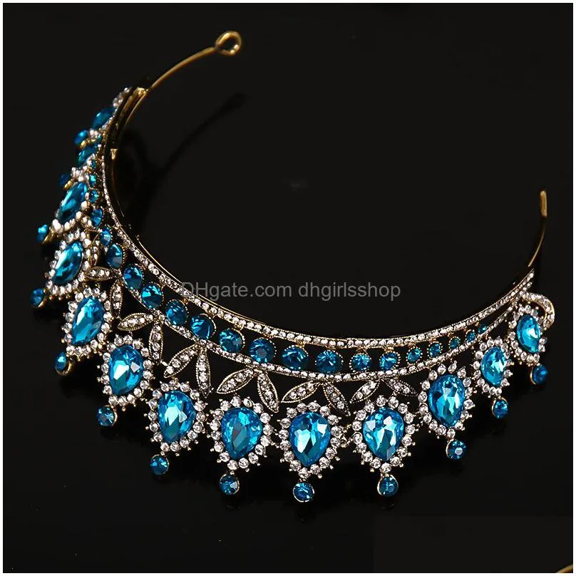 wedding hair jewelry luxury blue crystal crown bride tiaras and s queen diadem pageant bridal accessories 230202