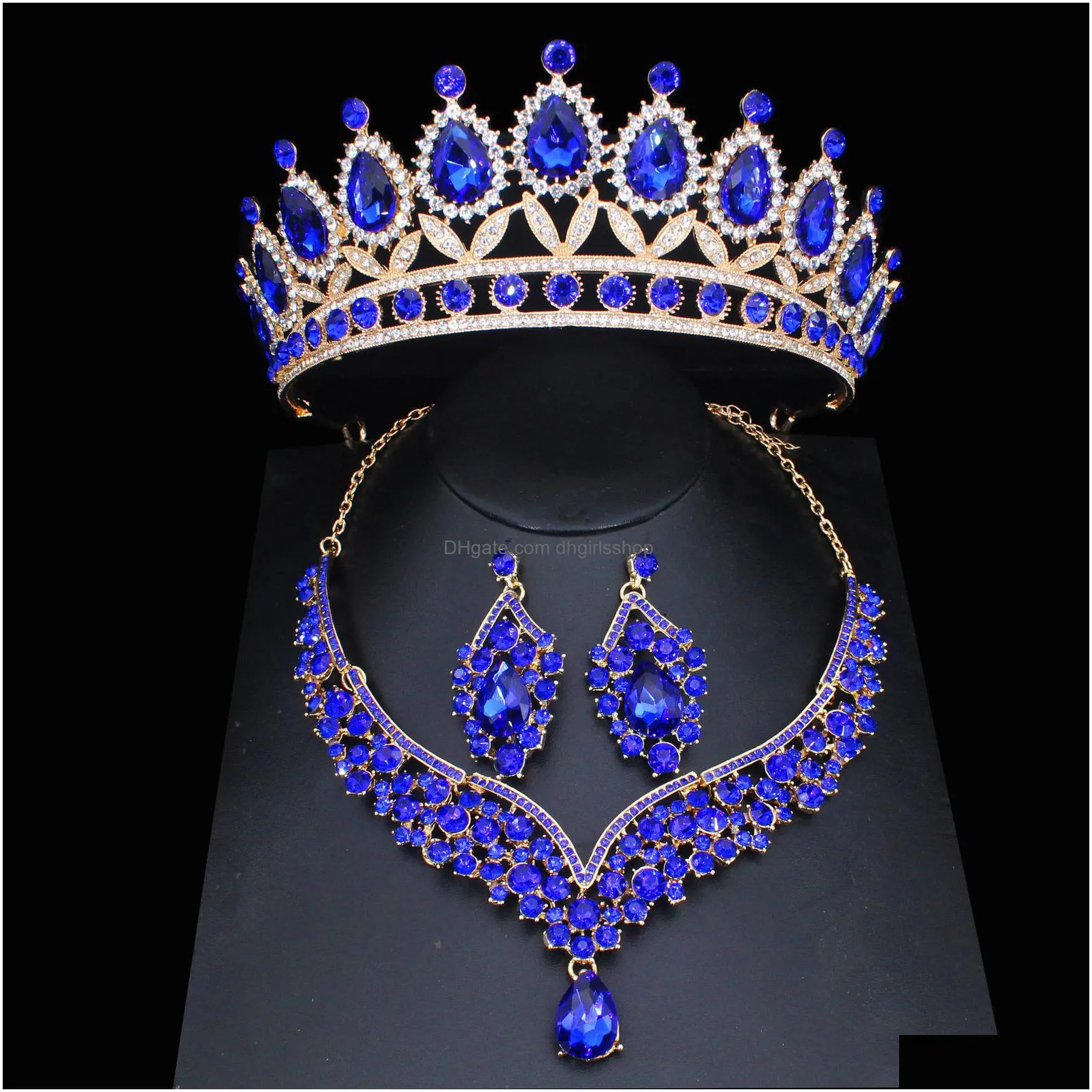 wedding jewelry sets pink crystal bridal for women girl princess tiaracrown earring necklace pageant prom accessories 230131
