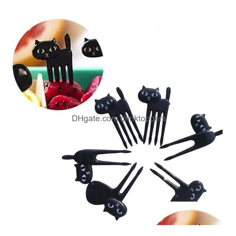 6pcs/lot black cat fruit forks for kids children dessert cake decoration tableware dinnerware kitchen gadgets accessories