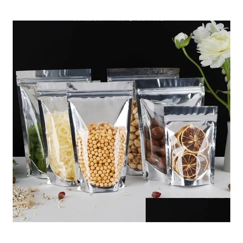 wholesale 400pcs Mylar Stand Up Aluminum Foil Clear Package Pack Bags for Food Coffee Storage Resealable Zip Lock Packing Bag