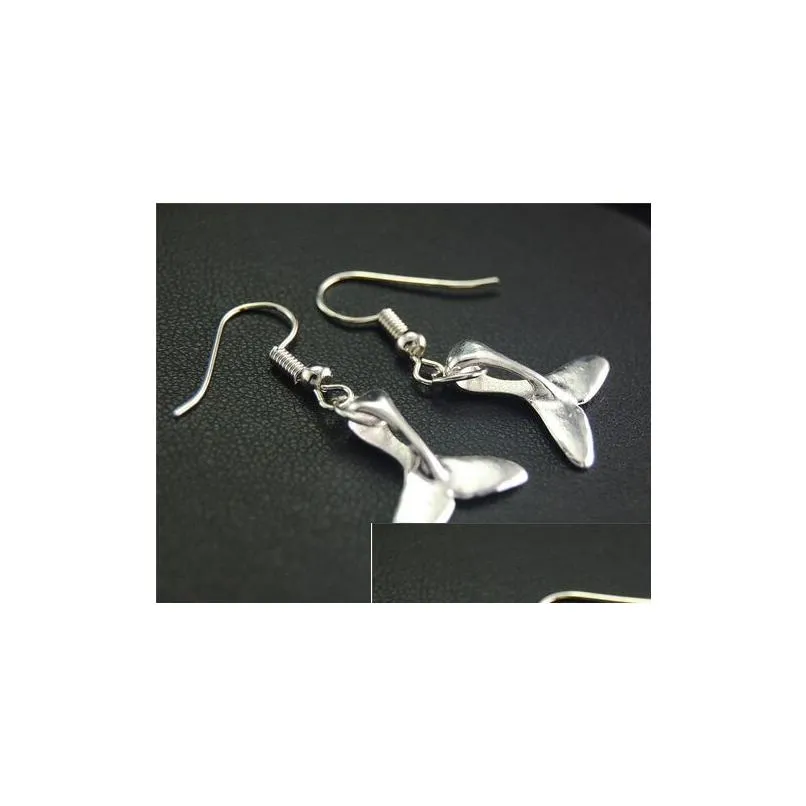 20pair silver plated whale tail fish dangle drop earrings charms pendant earrings ear stud handmade diy jewelry 