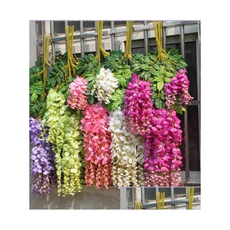 Artificial ivy flowers Silk Flower Wisteria Vine flower Rattan for Wedding Centerpieces Decorations Bouquet Garland Home Ornament IF01