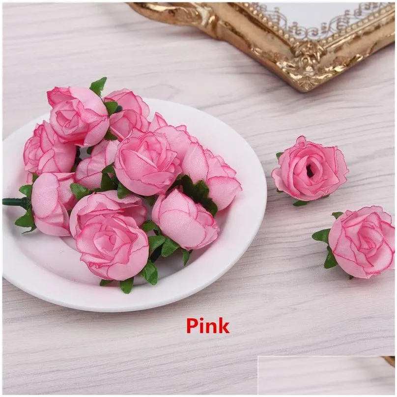 Wholesale 100pcs Artificial Flowers Heads Pink Artificial Rose Bud Artificial Flowers For Wedding Decorations Christmas Party Silk