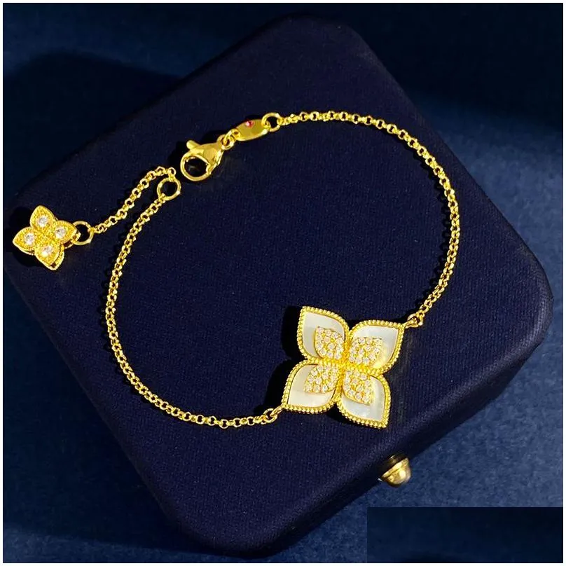 rc italy brand clover designer charm bracelets 18k gold shining bling crystal diamond sweet 4 leaf flower bangle bracelet jewelry for party