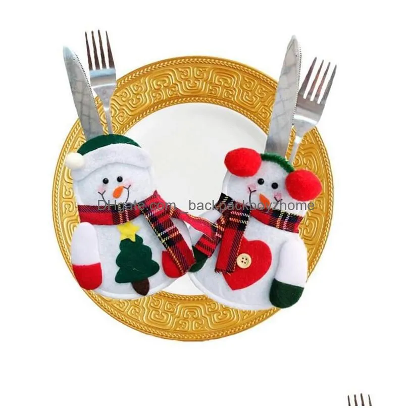 christmas decorations silverware holder santa claus snowman elk fork knife pockets dinner table decor cutlery sets bag