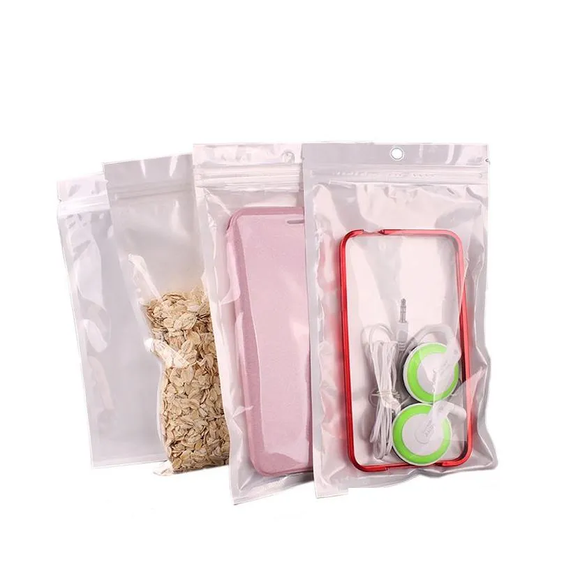 wholesale Clear + White Pearl Plastic Poly OPP Packing Bag Zip Lock Retail Package Bag Jewelry Food PVC Plastic Bag Many Size