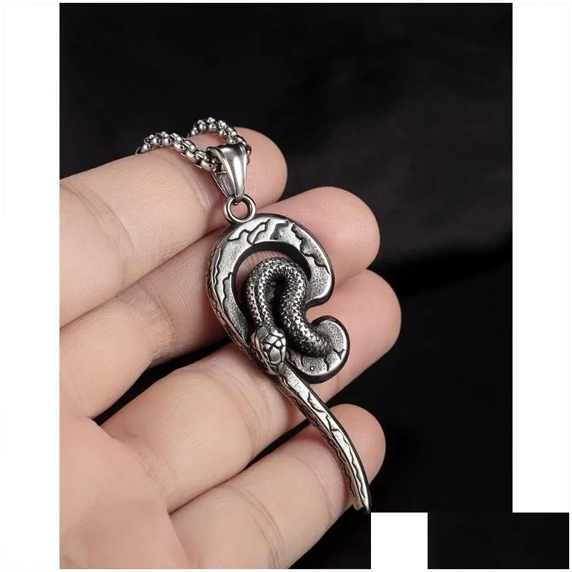 Pendant Necklaces Gothic Biker Snake Necklace For Women Mens Stainless Steel Chain 3mm 24`` Serpentine Style Cocktail PartyPendant