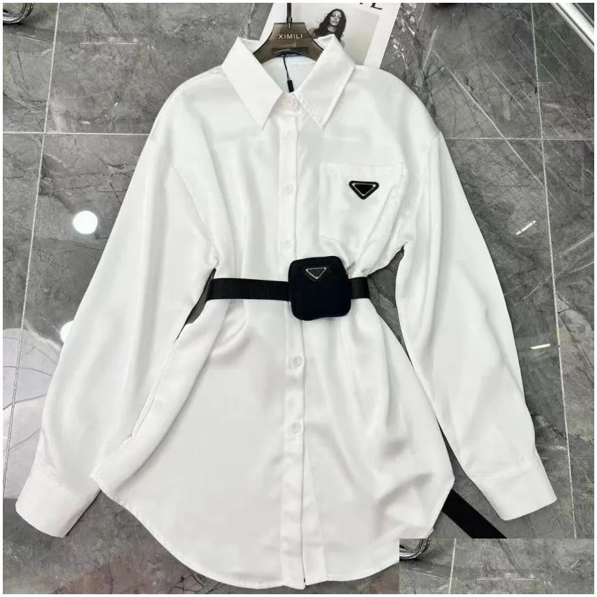 Sashes Blouse for Womens Designers Triangle Letter Shirts Tops Quality Chiffon Women`s Blouses Sexy Coat with Waist Bag SML