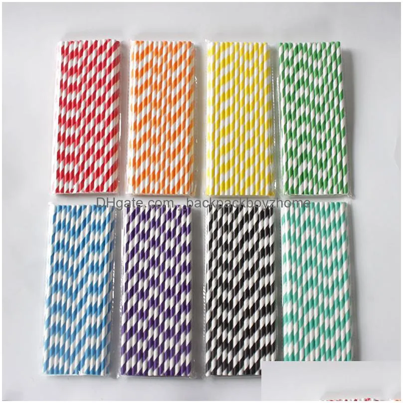 biodegradable disposable stripes paper straw environmental colorful drinking straw wedding kids birthday party decoration supply bar