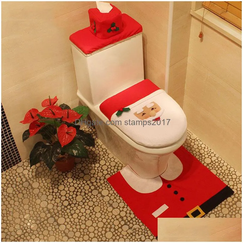 toilet foot pad seat cover cap christmas decoration happy santa toilet seat cover and rug bathroom accessory santa claus