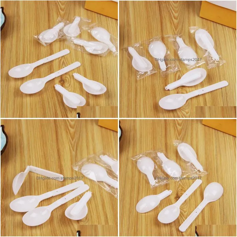 5000pcs disposable plastic white scoop folding spoon ice cream pudding yoghourt congee scoop with individual package