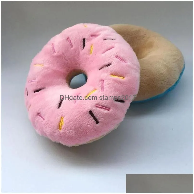 lovely pet dog puppy cat squeaker quack sound toy plush bread chew donut play toys 