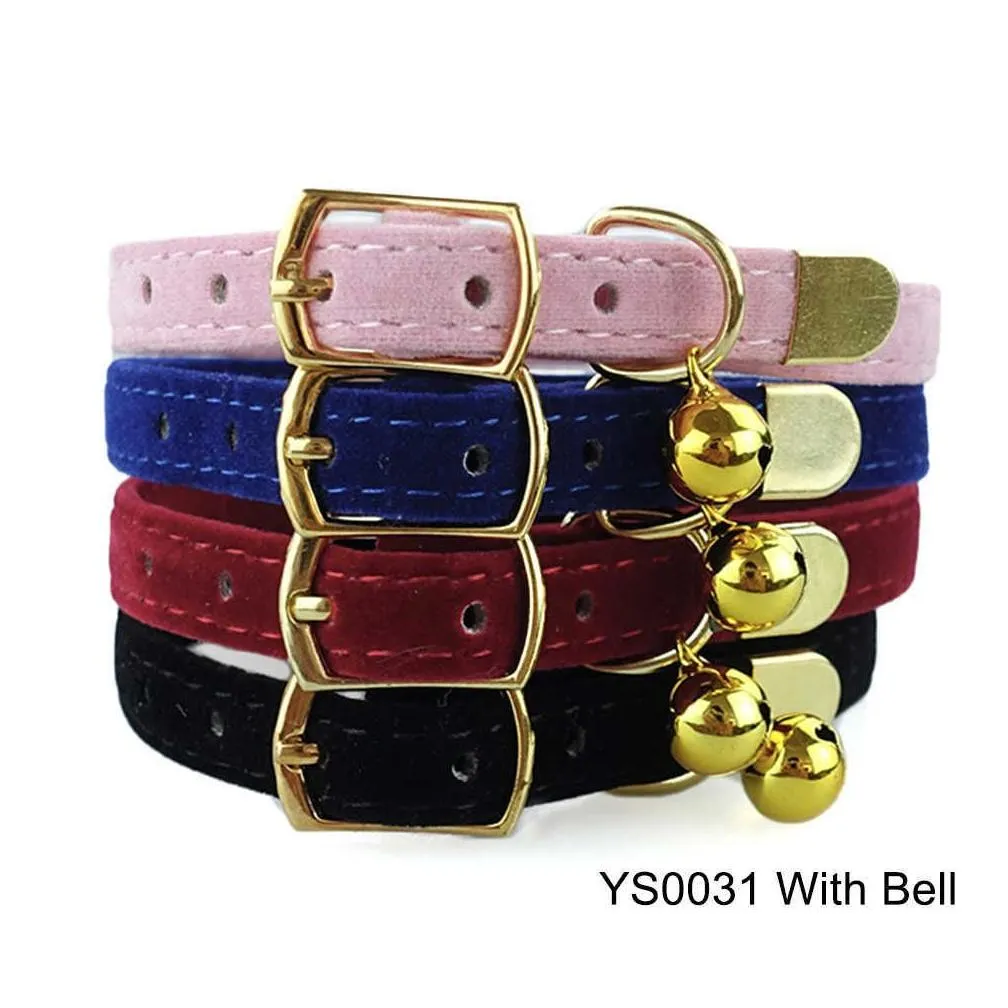 New Solid Cat Collar With Bell Safety Cat Collars Kitten Adjustable Puppy Dog Collar For Small Dogs Cats Pet Collars Supplies YS0031