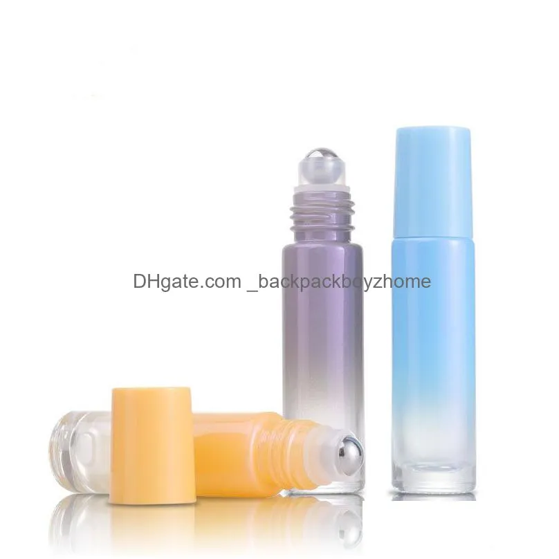 wholesale 10ml printed glass roller bottles travel portable perfume  oil bottle mini gradient color empty cosmetic bottles