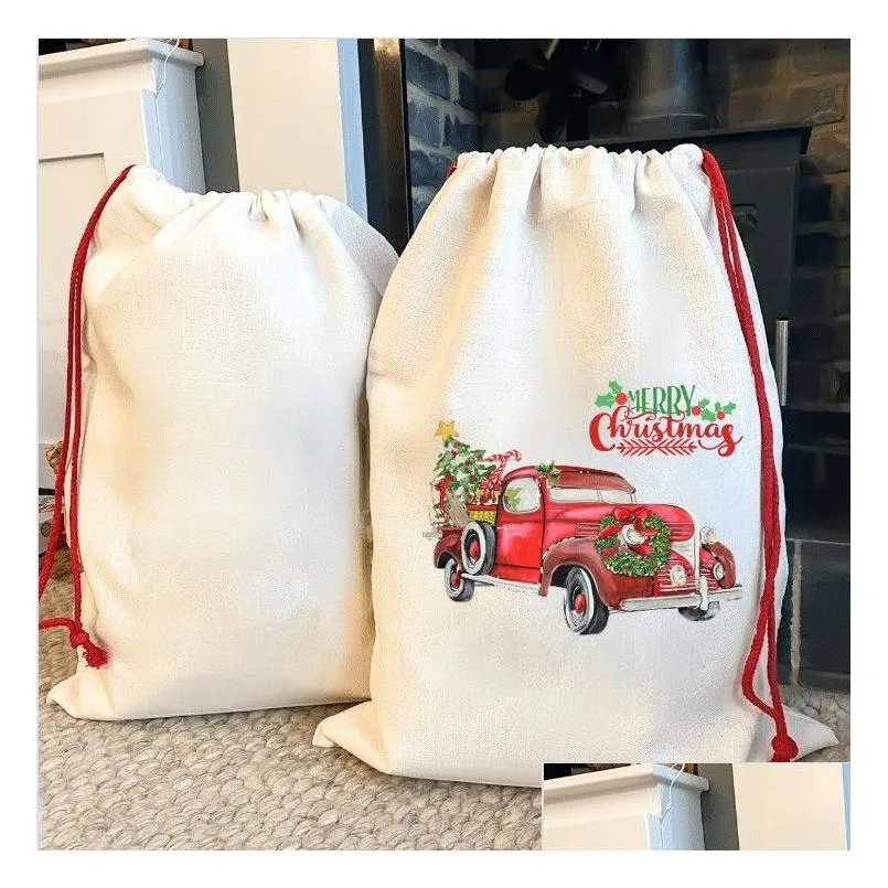 Sublimation Blank Santa Sacks Christmas Decorations DIY Personlized Drawstring Bag Christmas Gift Bags Pocket Heat Transfer 50x68cm