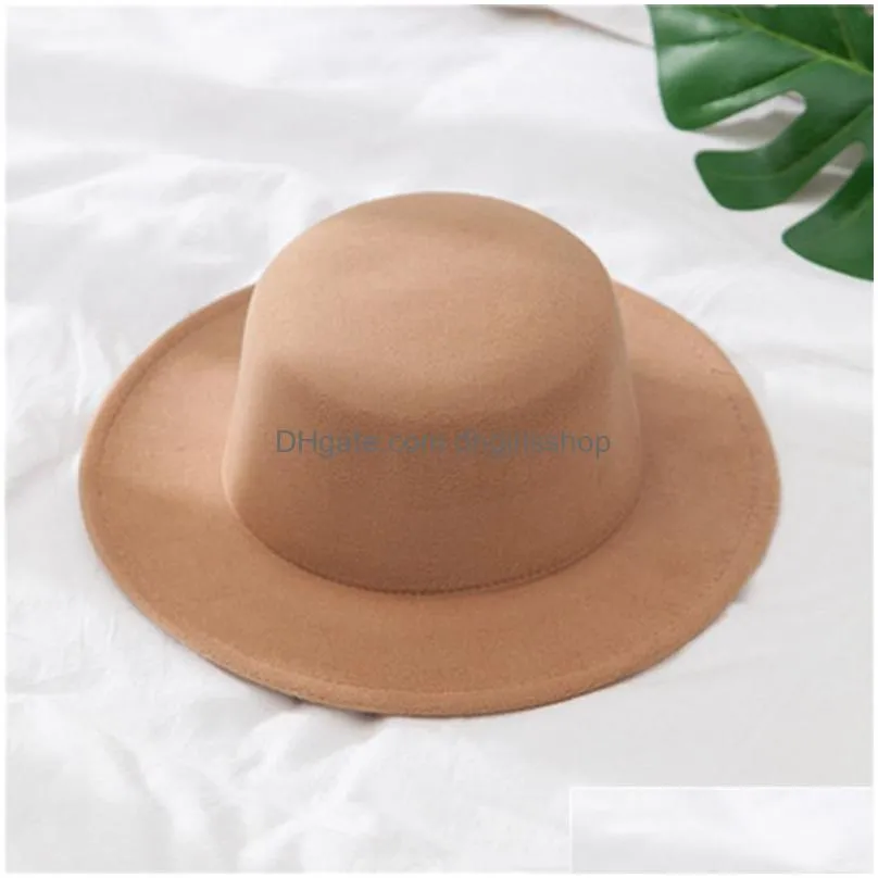 flat top fedoras for women solid color imitation woolen jazz cap elegant british wide brim ladies caps bowler hats fedora 220810