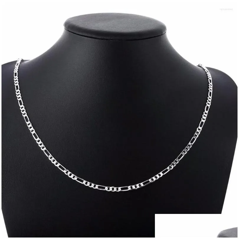 Chains 8 Sizes Available Real 925 Sterling Silver 4mm Figaro Chain Necklace Womens Mens Kids 40/45/50/60/75cm Jewelry Kolye Collares