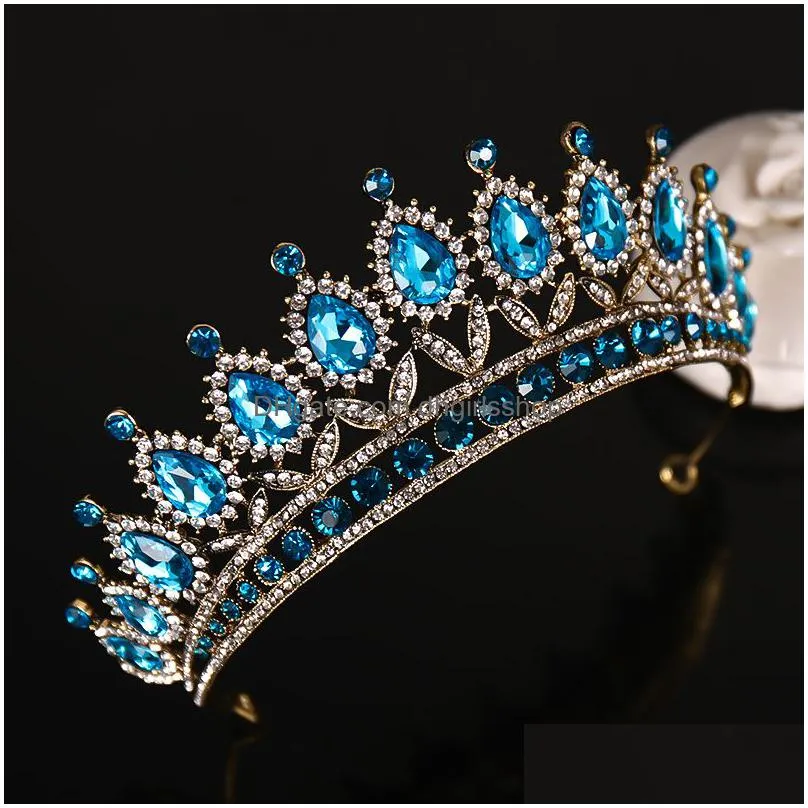 wedding hair jewelry luxury blue crystal crown bride tiaras and s queen diadem pageant bridal accessories 230202