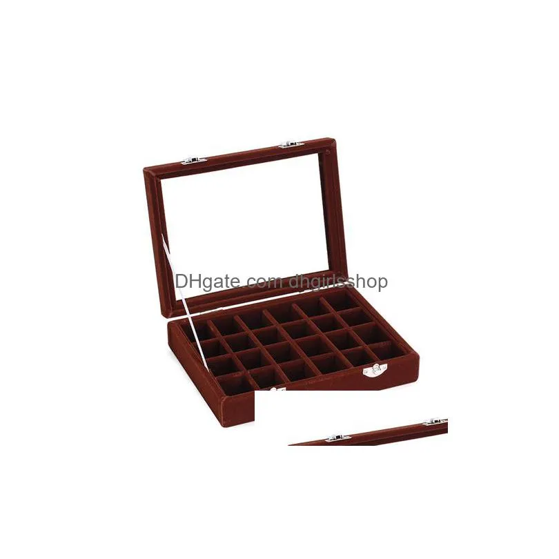 24 grids black rose red velvet jewelry box rings earrings necklaces makeup holder case organizer women jewelery storage 220309