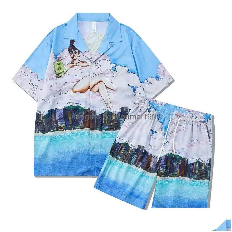 Fashion men`s Designer Men`s Shorts Shirt Outdoor Beach Casual Short sleeve shirt set in Asian sizes