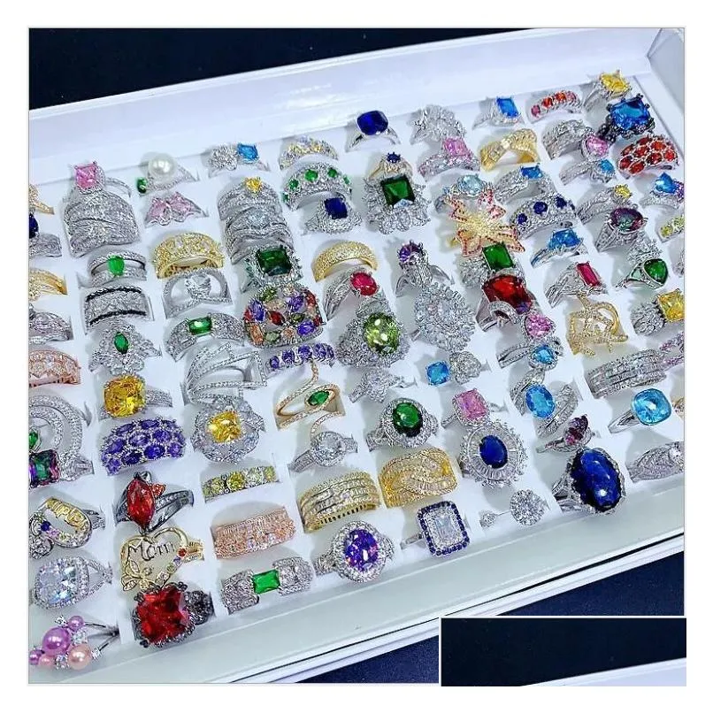 Light Luxury Crystal Zircon Stone Rings Real Gold Plate Colorful Zirconia Finger Heavy Industry Micro Pave S925 Silver Gemstone