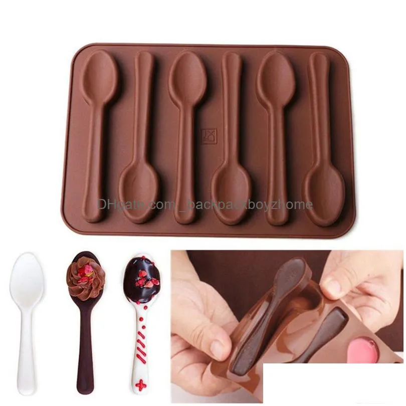bakeware silicone 6 holes spoon shape chocolate mold cake decorating tools kitchen pastry baking soap stencils silicone form