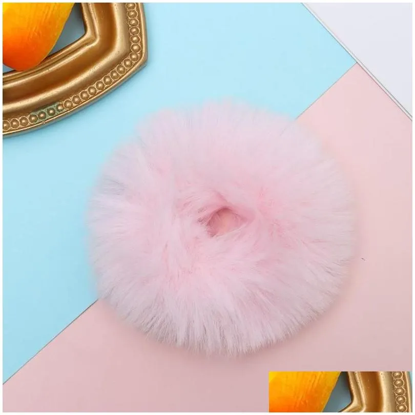 Hair Accessories 2Pcs Women Girls Winter Fur Scrunchies Pom Tie Fuzzy Elastic Bands Ponytail Holders