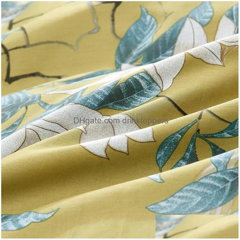 silky egyptian cotton yellow chinoiserie style birds flowers duvet cover bed sheet fitted sheet set king size queen bedding set 201128