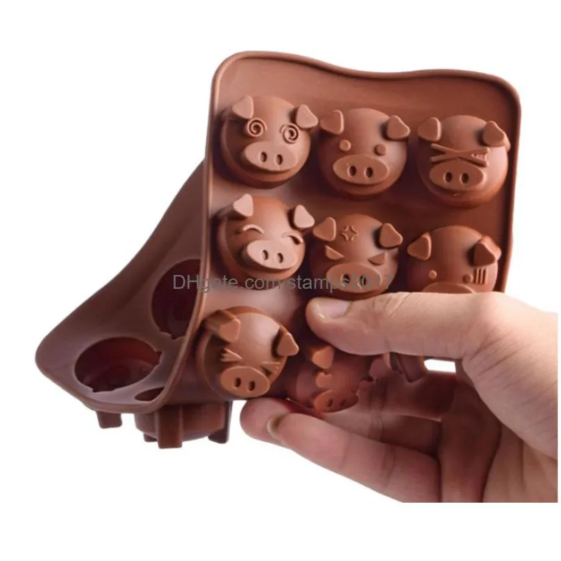 15 grids cute pig head cake candy chocolate silicone moulds tools 3d fondant diy handmade kitchen baking cookie mold accessories