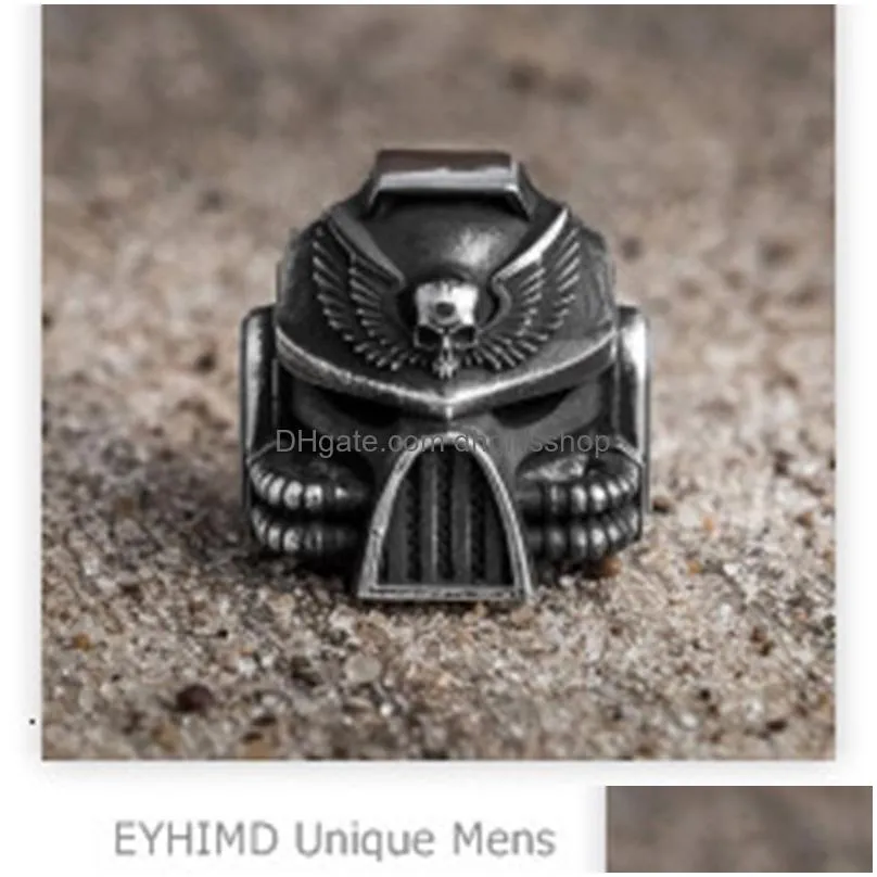 wedding rings eyhimd detail black 316l stainless steel skull ring horned satan devil punk bike 220826